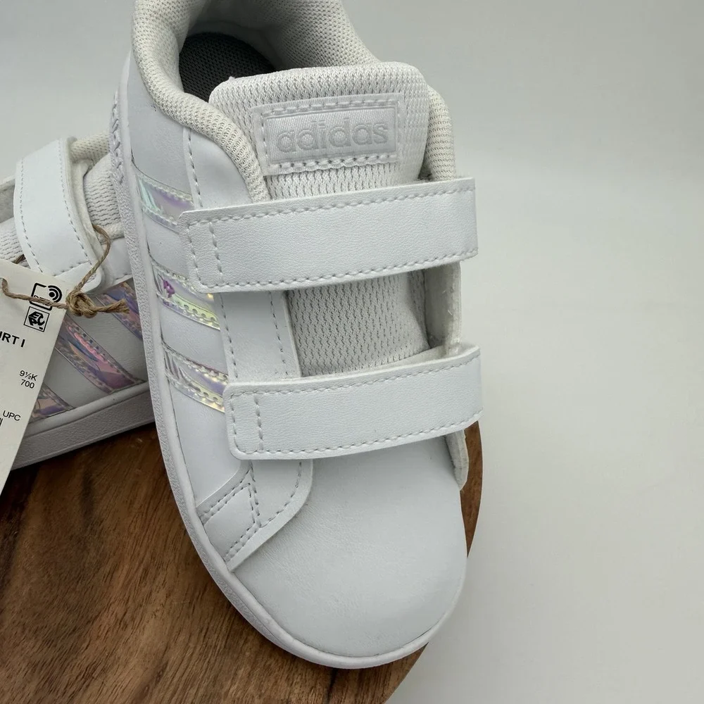 Adidas Grand Court I FW1276 White Iridescent Size 6K Toddler Sneakers Shoes NEW